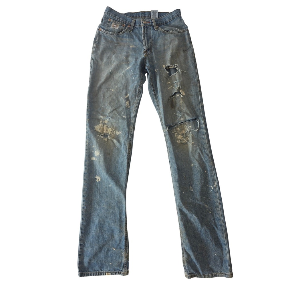 Cinch White Label Jeans Distressed‎ Paint Splatter 29x38 Western Denim Thrashed